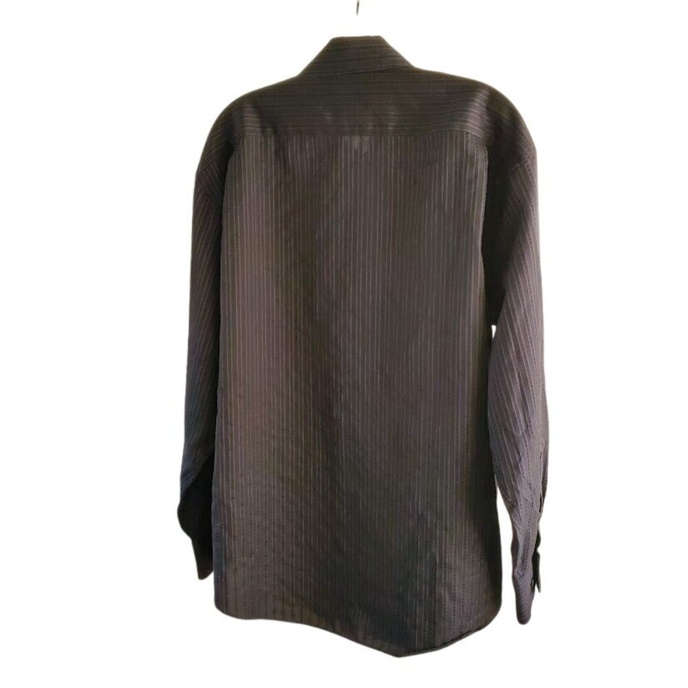 Pronto Uomo Men’s Classic Fit Button Down Shirt Black Copper Pinstripe Large - Picture 3 of 7